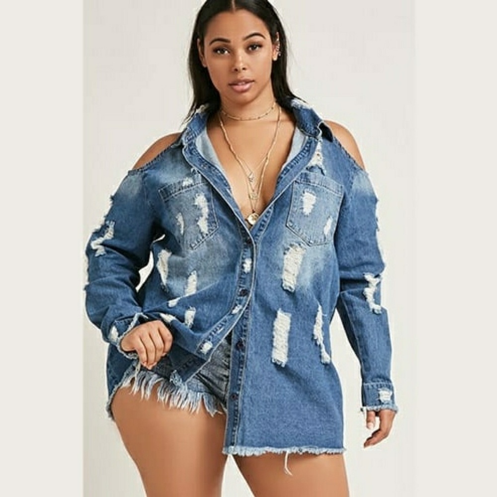 Cold Shoulder Jean Jacket